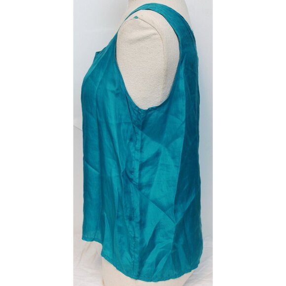 VTG 1990s Jonathan Martin Aqua Blue Silk Shirt Women Medium Tank Top Blouse Unde - Picture 5 of 6